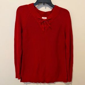 St. John’s Bay red sweater with lace-up neck